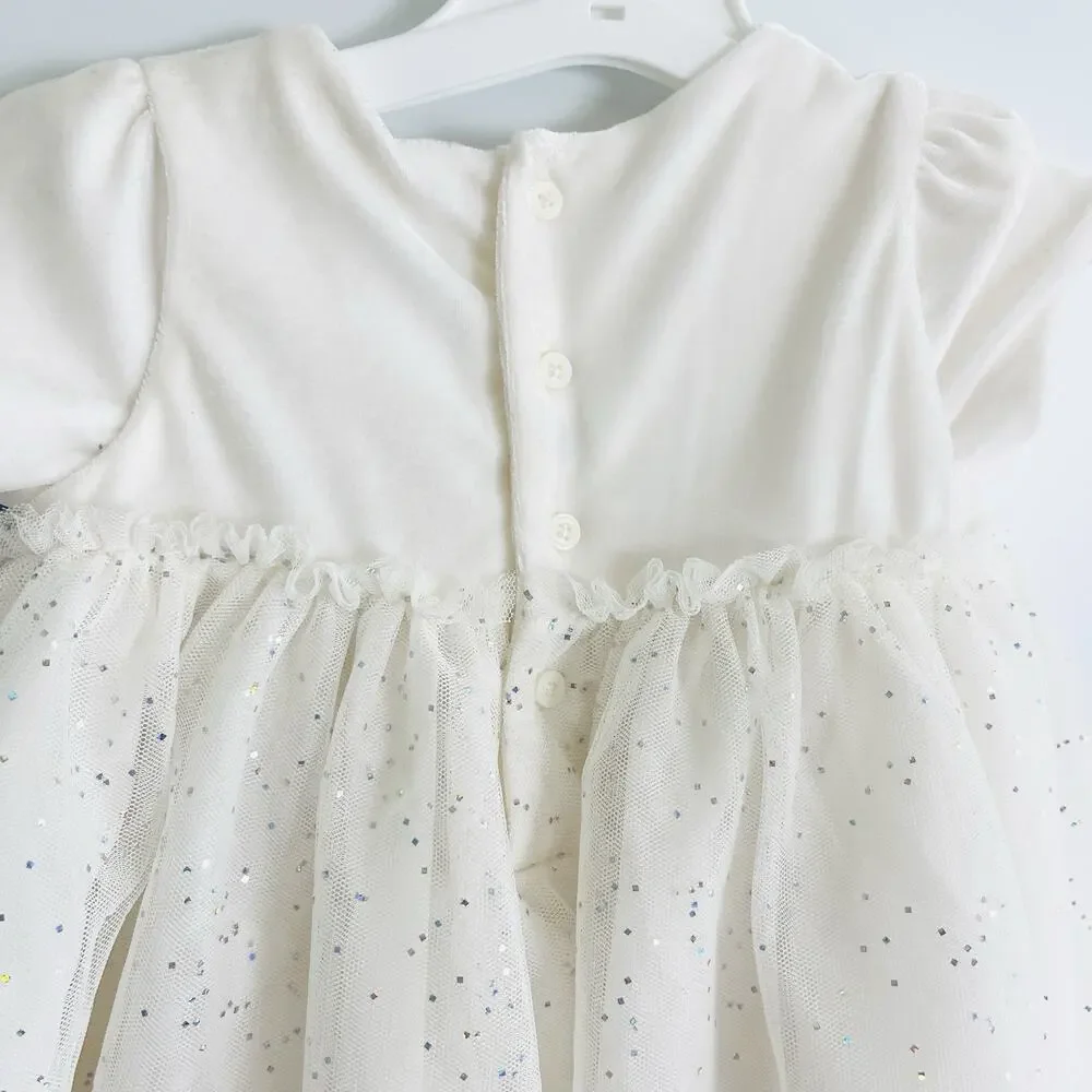 Baby Girls Carters Short Sleeve Off White‎ Sparkly Tulle Mesh Dress -9 Months